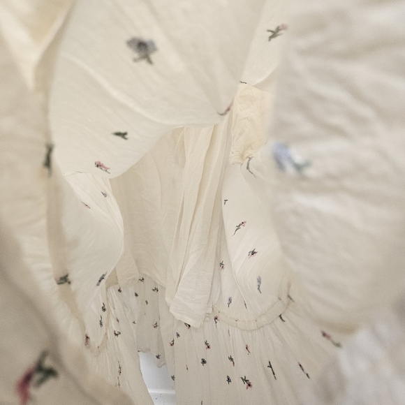 Old Navy Sz M 100% Cotton Floral Coastal Embroidered Pockets Flowy Tiered Dress - Picture 11 of 16